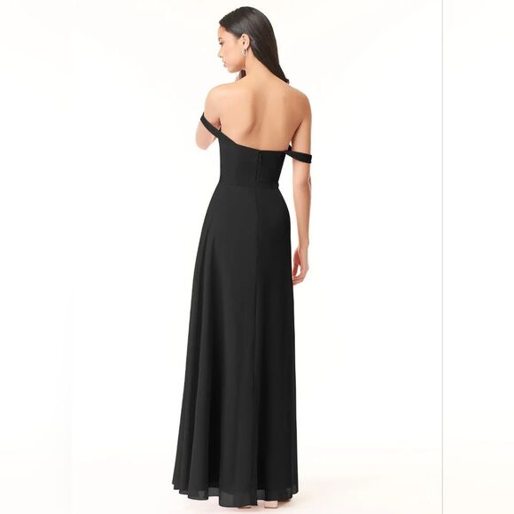 Azazie Aaron Black A-Line Off the Shoulder Chiffon Convertible Dress Size 2 NWT‎ - Picture 4 of 10